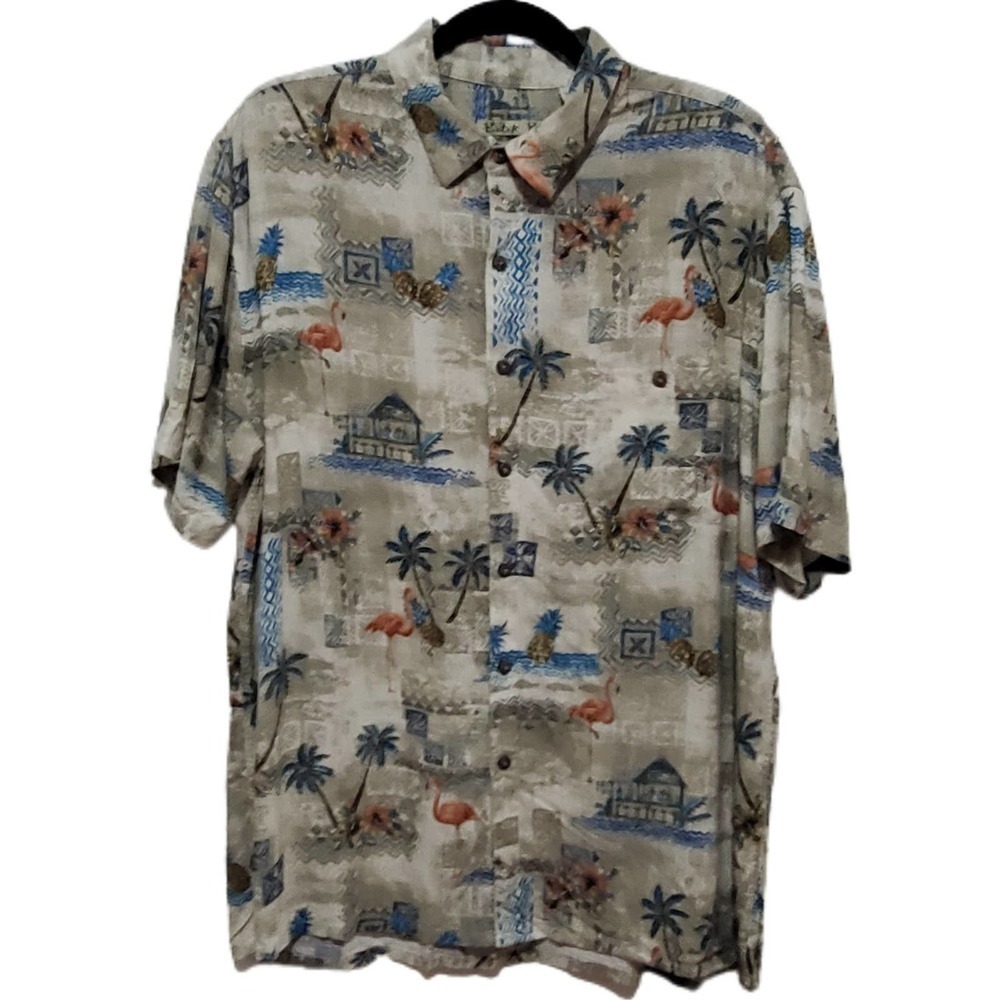 Batik Boy Tropical SS Button Up Shirt Vacation Beach Flamingo Pineapple Men's XL